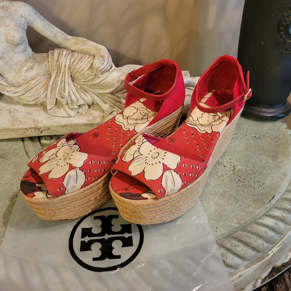 Tory Burch Espidrilles Floral Platform Designer Slip On Summer Beach Shoes 110